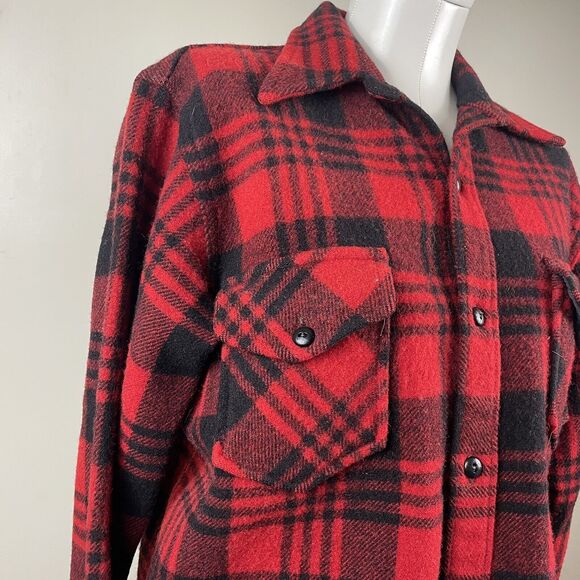 Vintage CHIPPEWA SMALL BUFFALO PLAID HUNTING WOOL BUTTON FRONT WINTER SHIRT - Picture 2 of 10